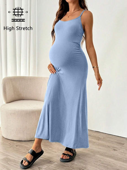 Maternity Solid Color Mermaid Hem Fitted Camisole Dress