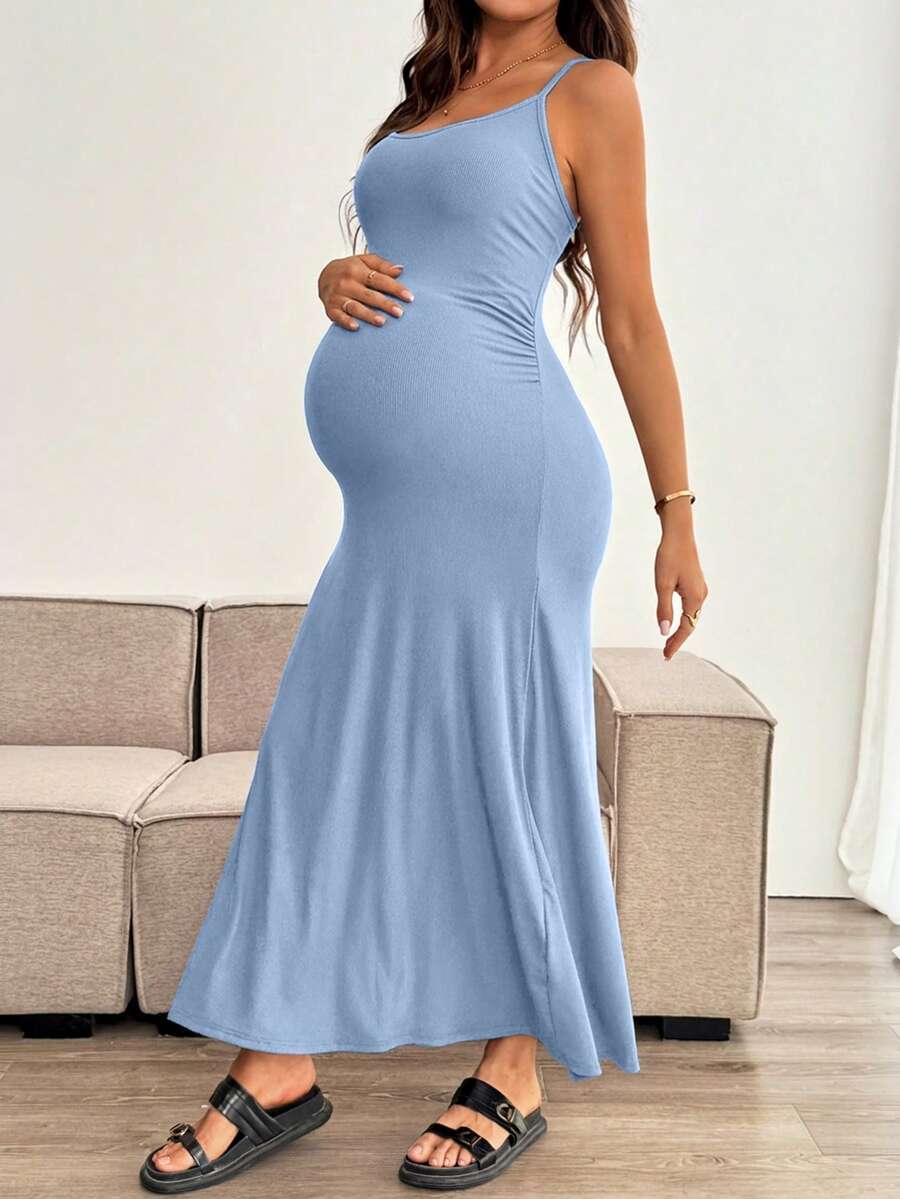 Maternity Solid Color Mermaid Hem Fitted Camisole Dress