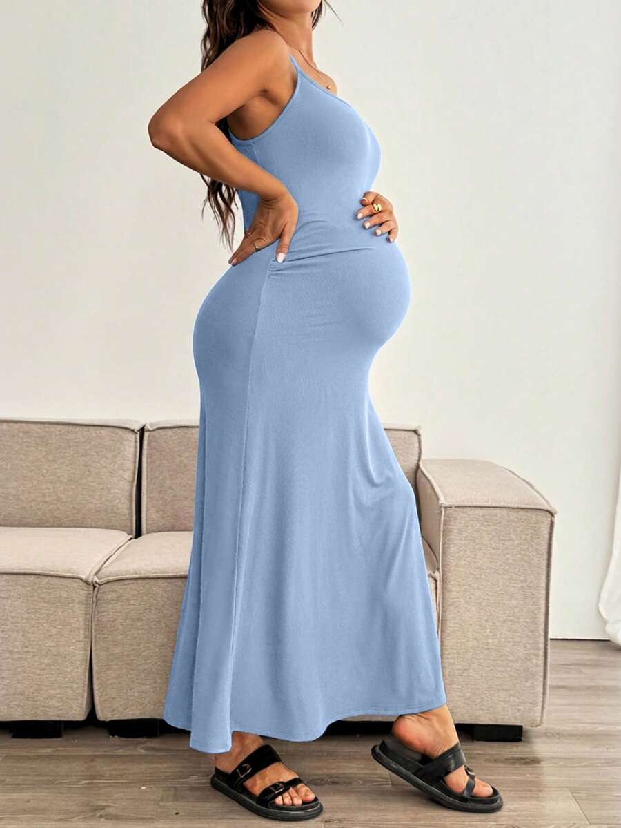Maternity Solid Color Mermaid Hem Fitted Camisole Dress
