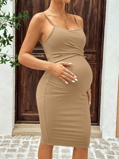 Maternity Cami Mini Dress - Sleeveless Spaghetti Strap Slim Fit Summer Beach Dress with Matching Arm Sleeves