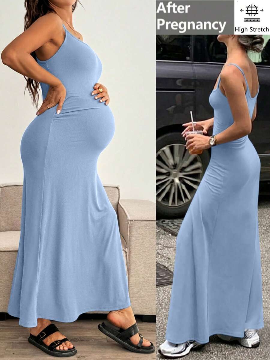 Maternity Solid Color Mermaid Hem Fitted Camisole Dress
