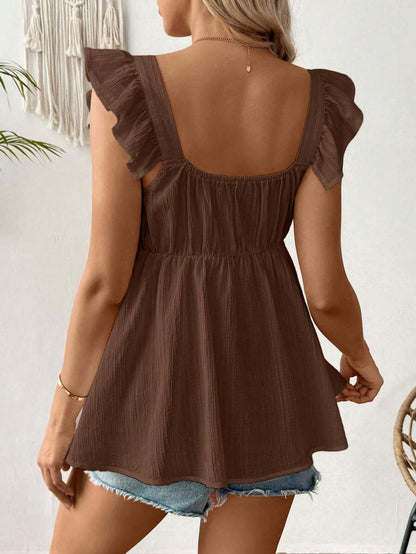 Black Ruffle Sleeveless Maternity Blouse - Slim Fit Flounce Sleeve Peplum Top for Casual Daily Wear and Summer Outfits
