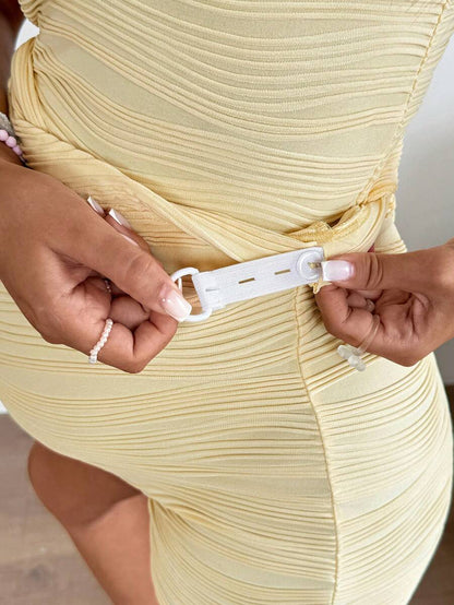 Yellow Maternity Two Piece Set Comfortable Textured Camisole and Adjustable Waist Shorts Slim Fit Summer Vacation Loungewear