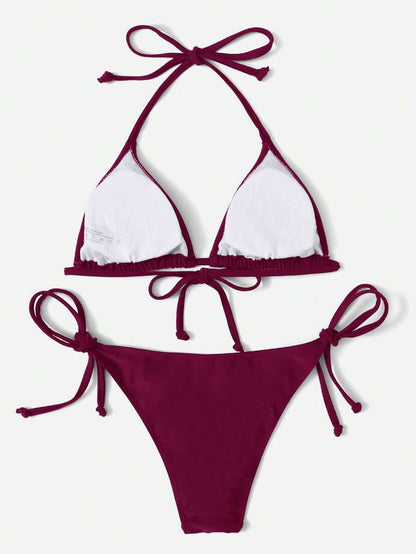 Women's 2-Piece Halter Bikini Set - Leopard & Floral Print, Tie Side, Triangle Cup, Multicolor