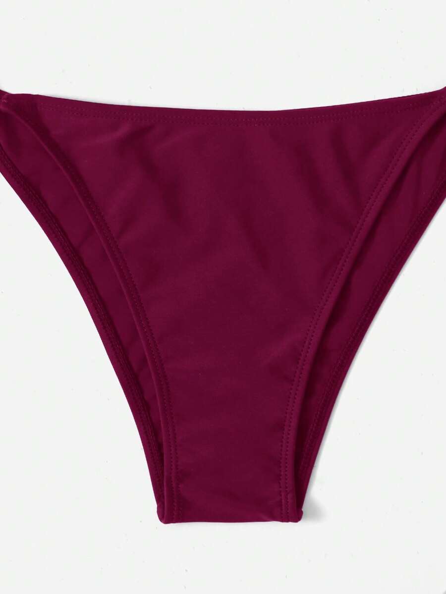 Women's Plain Halter Bikini Set - Knot Detail, Tie Side, Triangle Cup, Navy Blue