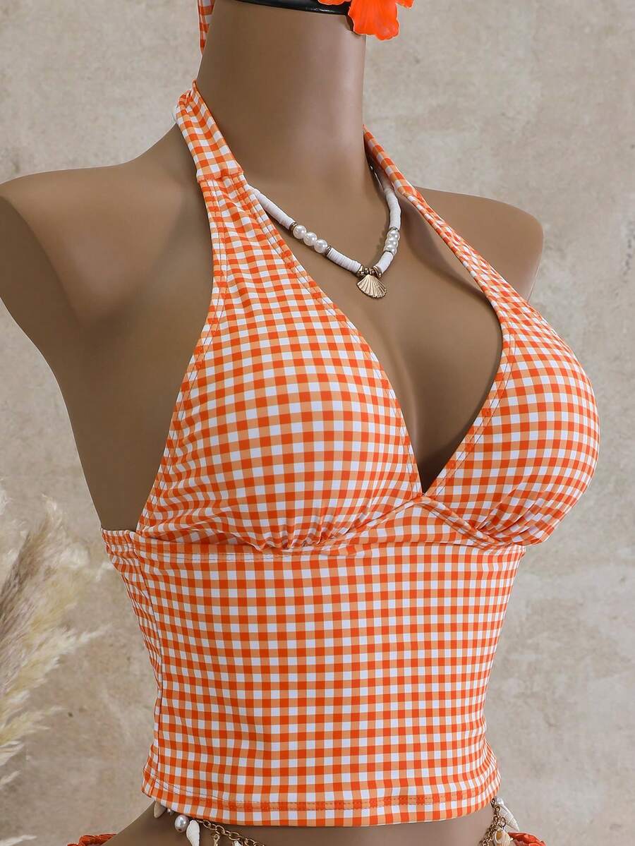 Women's 2-Piece Polka Dot Bikini Set - Ruffle Trim, Halter, Cropped Top, Black