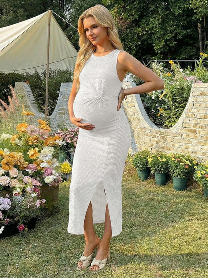 Women's Long Twist Knot Slit Casual Maternity Dress