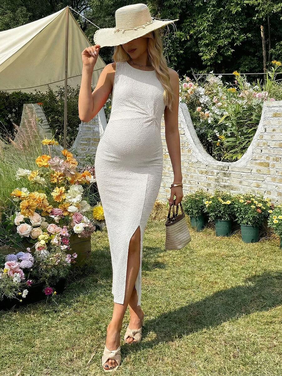 Women's Long Twist Knot Slit Casual Maternity Dress