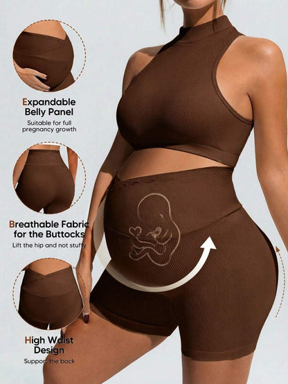 2-Piece Maternity Active Set – Sleeveless Top & Biker Shorts