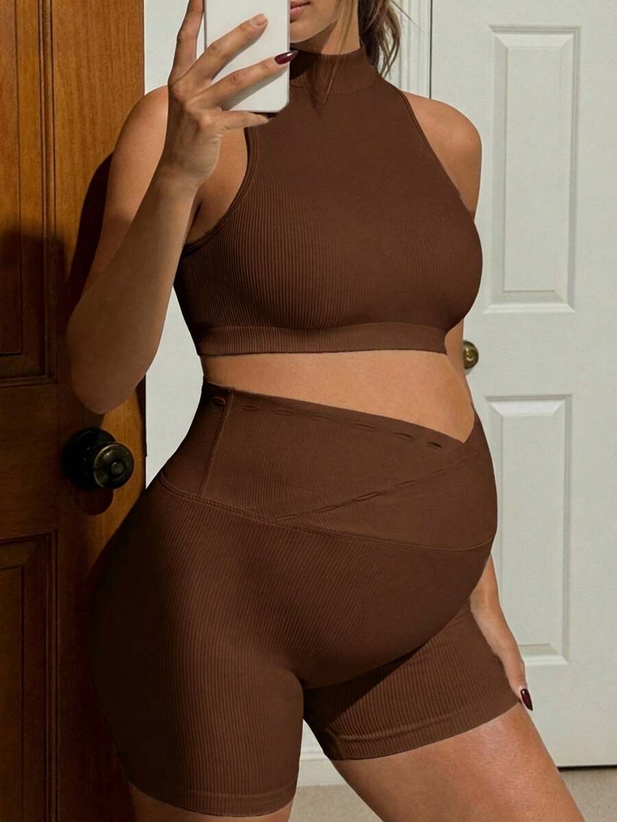 2-Piece Maternity Active Set – Sleeveless Top & Biker Shorts