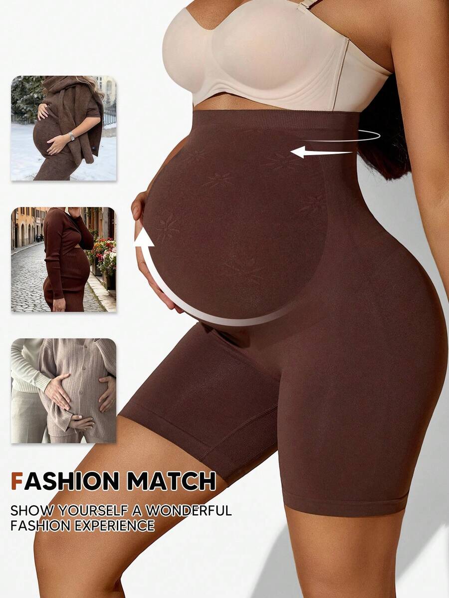 High-Waisted Maternity Belly Support Shorts, Seamless Beige Animal Print Pregnancy Shapewear, Soft Stretch Maternity Underwear