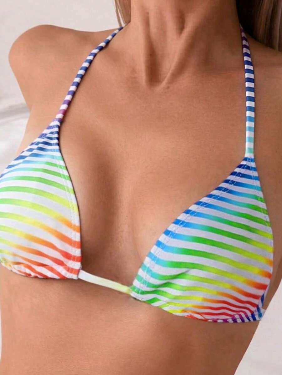 Swim Vcay 2026 Spring/Summer Women's Spaghetti Strap Halter Neck Black Base White Polka Dot Random Print Sweet Cute Side High Cut Bikini Swimwear 2-Piece Set Vacation Bikini Set Pink Bikini Set High Leg Bikini Set Modest Bikini Set Bikini Set