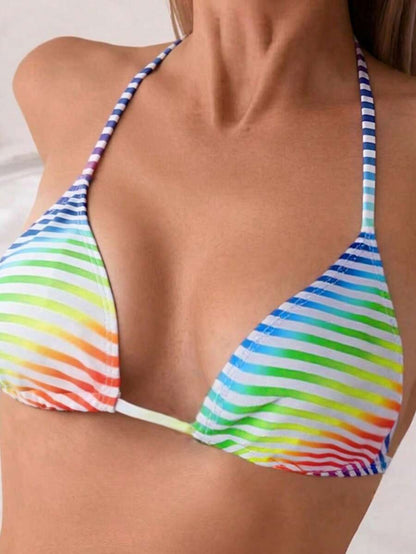 Swim Vcay 2026 Spring/Summer Women's Spaghetti Strap Halter Neck Black Base White Polka Dot Random Print Sweet Cute Side High Cut Bikini Swimwear 2-Piece Set Vacation Bikini Set Pink Bikini Set High Leg Bikini Set Modest Bikini Set Bikini Set
