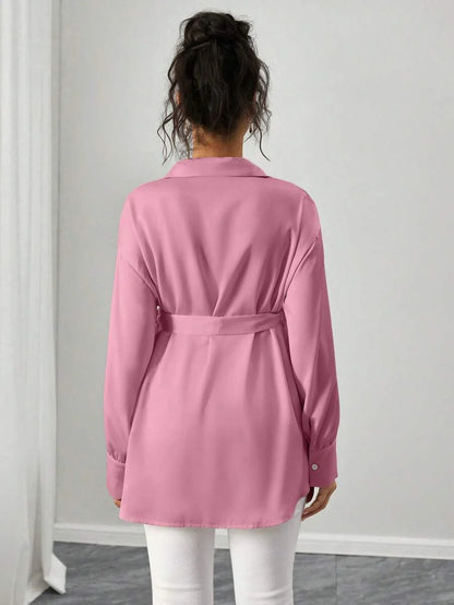 Maternity Casual Shirt - Shirt Collar, Single Breasted, Drop Shoulder, Oversized, Black