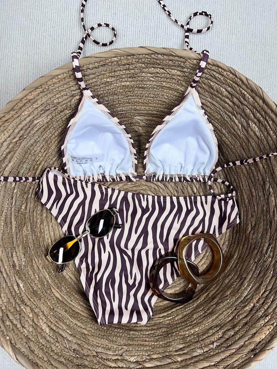 Women's Solid Halter Bikini Set - Lace Up, High Waist, Tie Detail, White