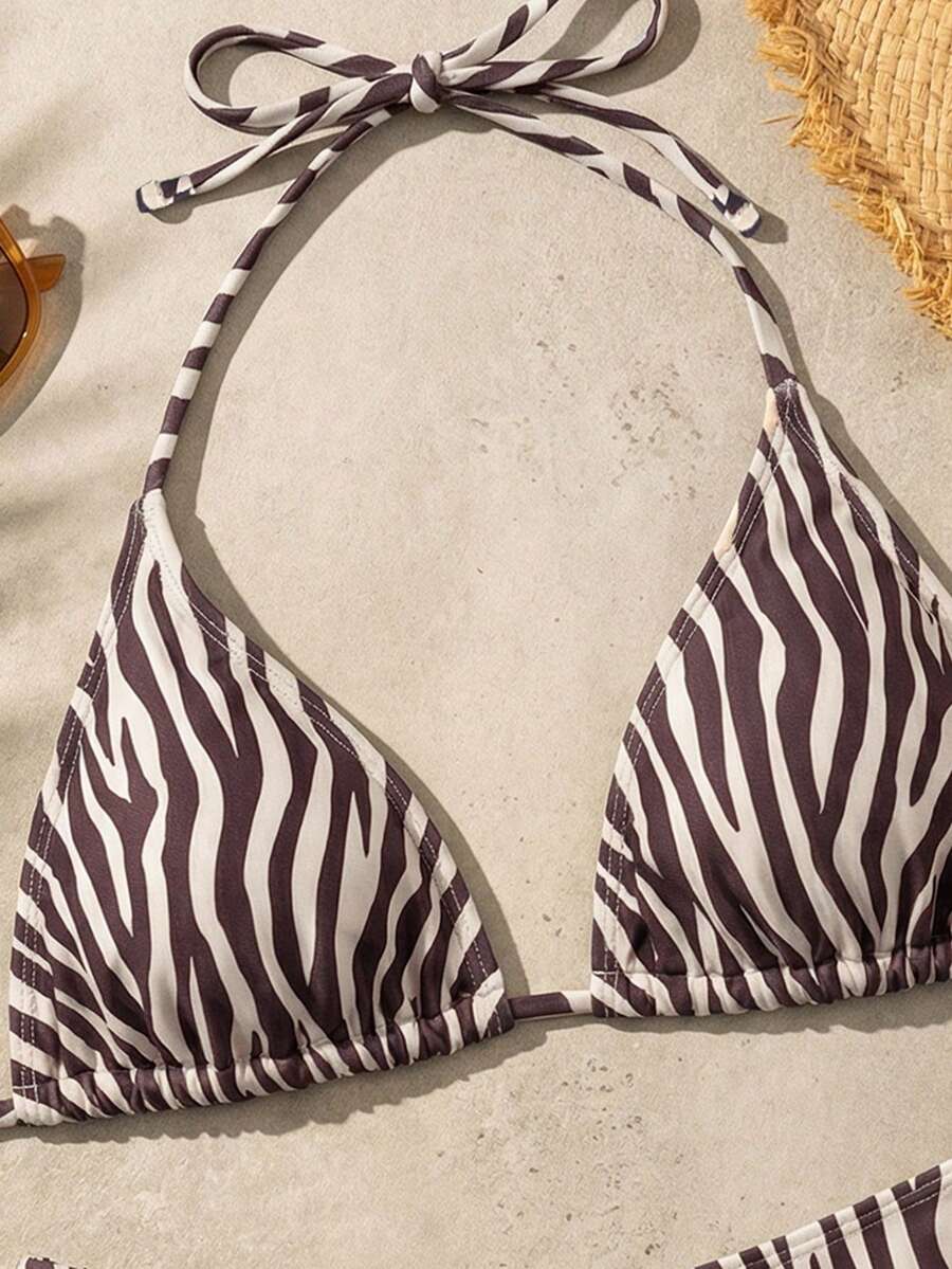 Women's Halter Neck Tie Bikini Set - Lace Up, High Waist, Solid Black