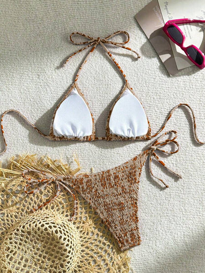 Women's 2-Piece Leopard Print Bikini Set - Ruffled Halter Strap, High Waist, Multicolor