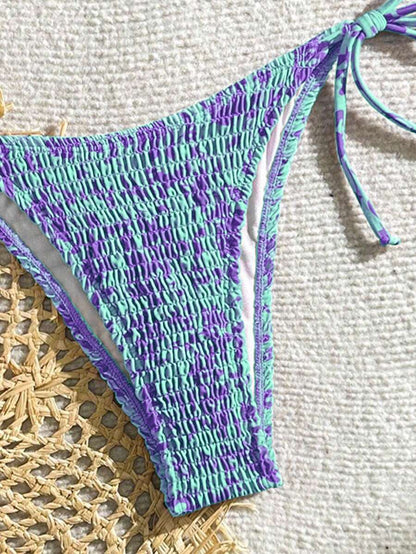 Swim Vcay Women's Ruched Tropical Print Halter Neck Tied Swimsuit And Bikini Set, Summer Beach Vacation