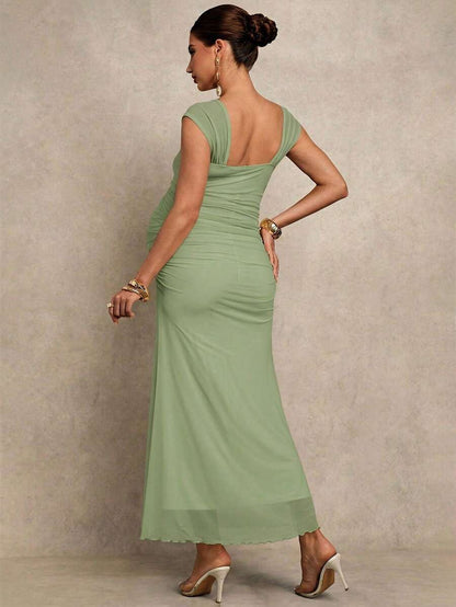 Maternity Solid Color Square Neck Elegant Dress