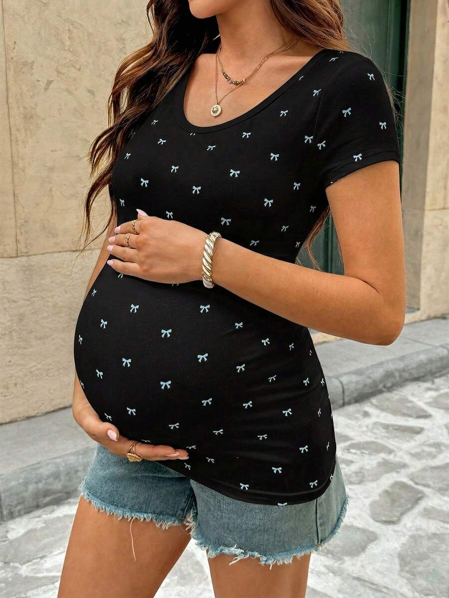 Women's Casual Butterfly Print Short Sleeve T-Shirt, Summer Maternity Clothes For Women Pregnant Women Outfits Bump Friendly Outfits Pregnancy T Shirt Pregnancy Top