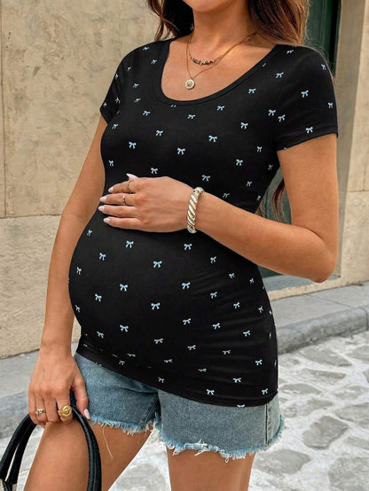 Women's Casual Butterfly Print Short Sleeve T-Shirt, Summer Maternity Clothes For Women Pregnant Women Outfits Bump Friendly Outfits Pregnancy T Shirt Pregnancy Top