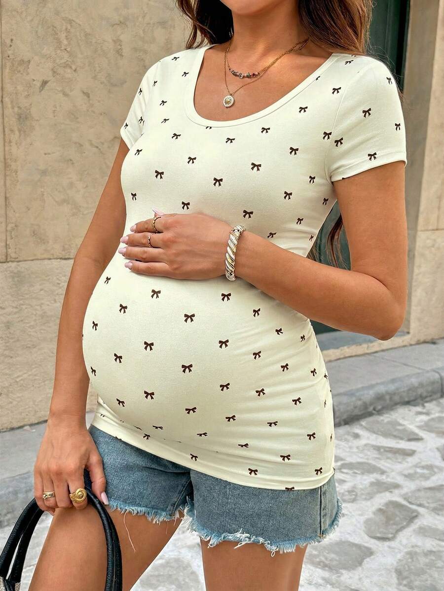 Women's Casual Butterfly Print Short Sleeve T-Shirt, Summer Maternity Clothes For Women Pregnant Women Outfits Bump Friendly Outfits Pregnancy T Shirt Pregnancy Top