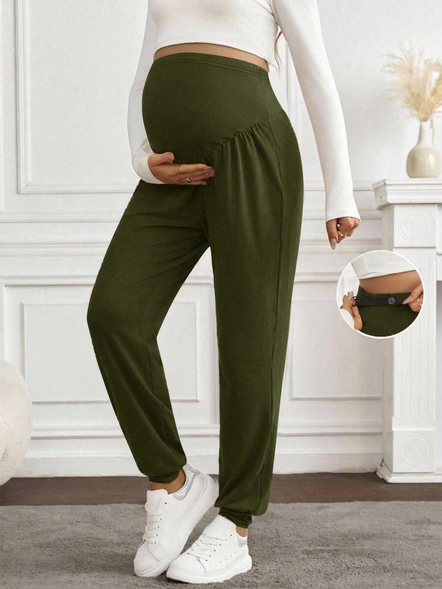 Black Pleated Maternity Harem Pants Loose Fit Elastic Waist Casual Knit Lounge Trousers for Pregnant Women Spring Fall