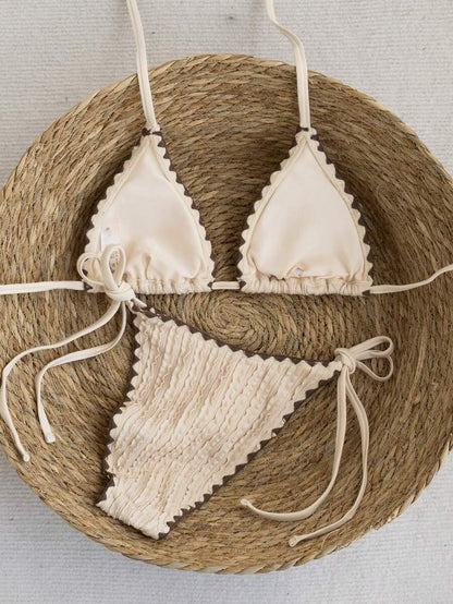 Women's 2-Piece Patchwork Bikini Set - Deep V Halter Tie, Triangle Cup, Multicolor