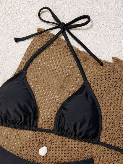 Swim Vcay 2026 Spring/Summer Women's Spaghetti Strap Halter Neck Black Base White Polka Dot Random Print Sweet Cute Side High Cut Bikini Swimwear 2-Piece Set Vacation Bikini Set Pink Bikini Set High Leg Bikini Set Modest Bikini Set Bikini Set