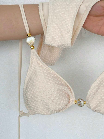 Swim Vcay Women's Summer Beach Contrast Color Halter Tie Sexy Bikini And Triangle Panty Swimwear Set Blue Bikini Yacht Party Outfit Vacation Bikini Boat Party Outfit Women Tie Side Bikini Triangle Bikini Set Light Blue Bikini
