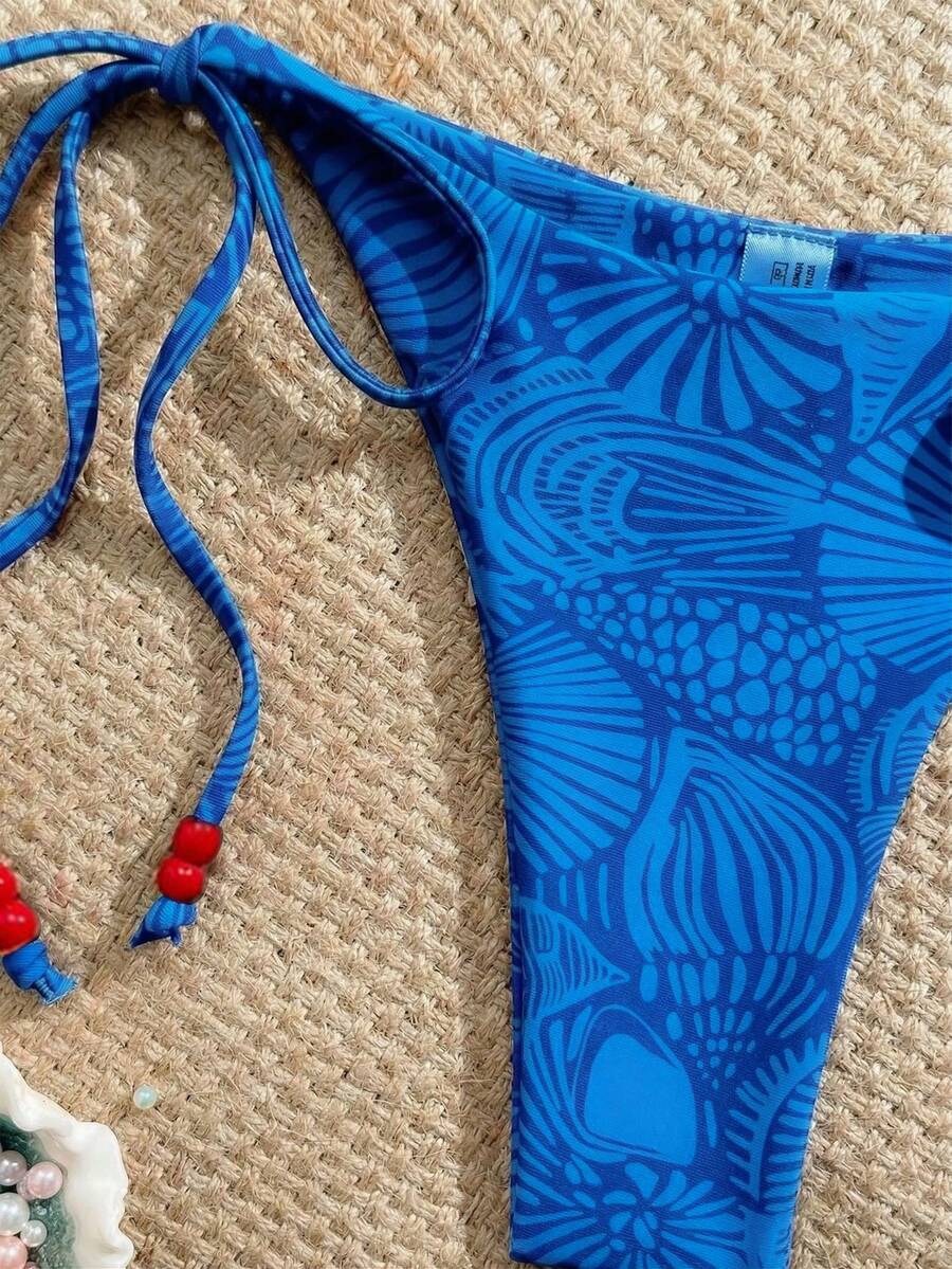 Swim Vcay New Women's Fashion Sexy Orange Floral Print Side With Red Bead Detail Bikini Set For Beach, Vacation, Pool, Spring & Summer