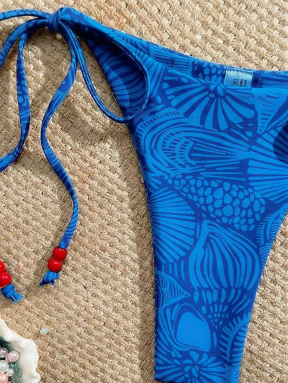 Swim Vcay New Women's Fashion Sexy Orange Floral Print Side With Red Bead Detail Bikini Set For Beach, Vacation, Pool, Spring & Summer