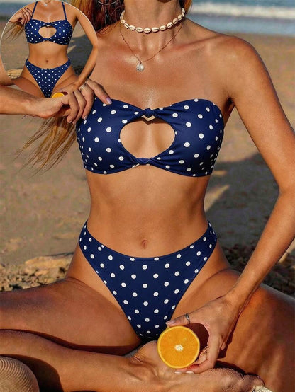 Swim Vcay Solid Color Bikini Swimming Suit For Beach Vacation, Strapless, Wireless For Summer