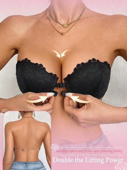 1pc Women's Underwire Front Closure Lace Bra, Sexy & Comfortable Lift And Support