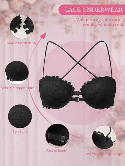 1pc Women's Underwire Front Closure Lace Bra, Sexy & Comfortable Lift And Support
