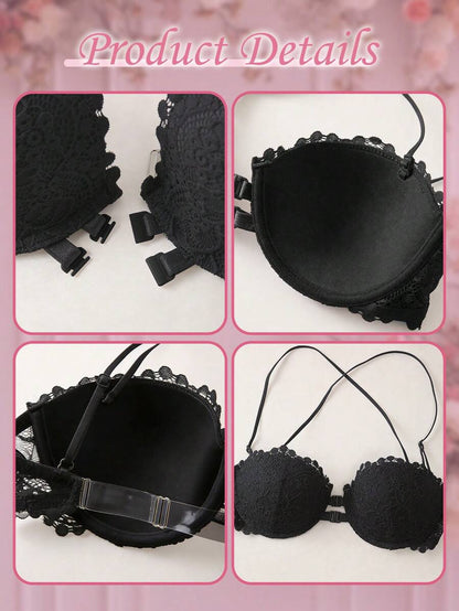 1pc Women's Underwire Front Closure Lace Bra, Sexy & Comfortable Lift And Support