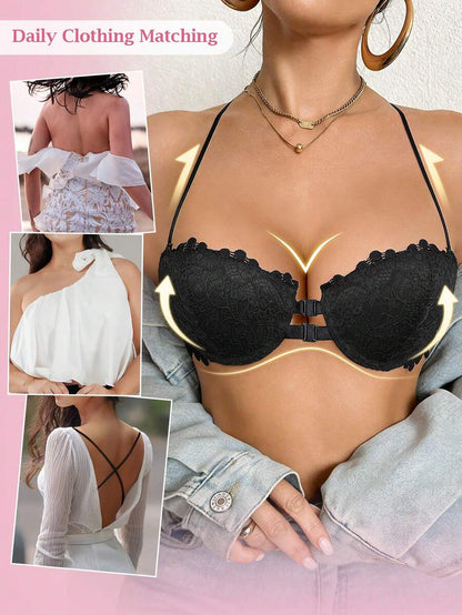 1pc Women's Underwire Front Closure Lace Bra, Sexy & Comfortable Lift And Support