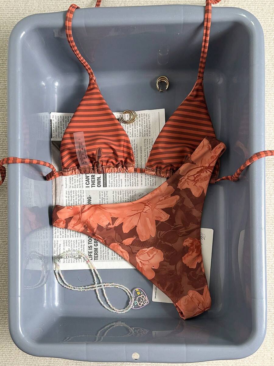 Swim Vcay Women's Tropical Floral Halter Neck Backless Sexy Bikini Set For Beach Vacation For Summer Rave Lollapalooza