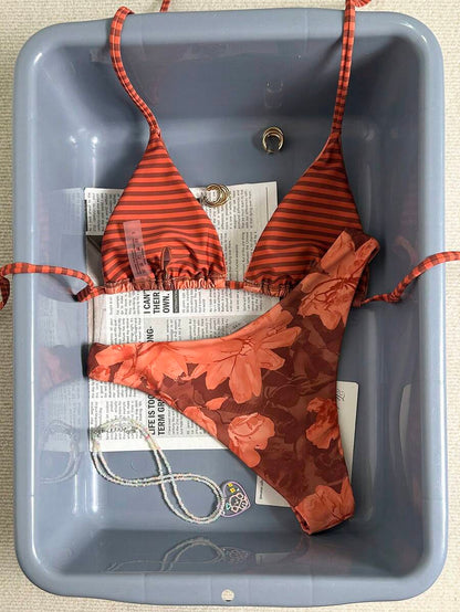 Swim Vcay Women's Tropical Floral Halter Neck Backless Sexy Bikini Set For Beach Vacation For Summer Rave Lollapalooza