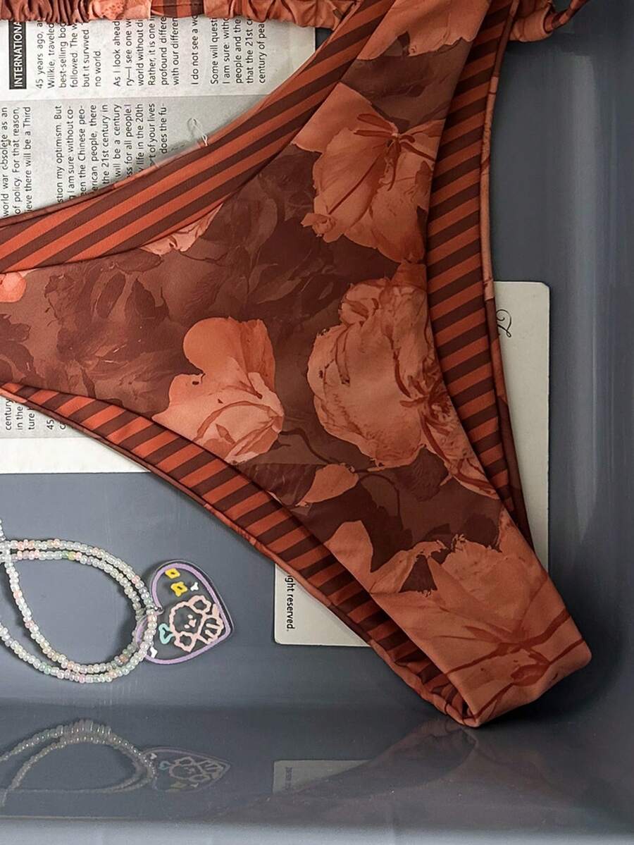 Swim Vcay Women's Tropical Floral Halter Neck Backless Sexy Bikini Set For Beach Vacation For Summer Rave Lollapalooza