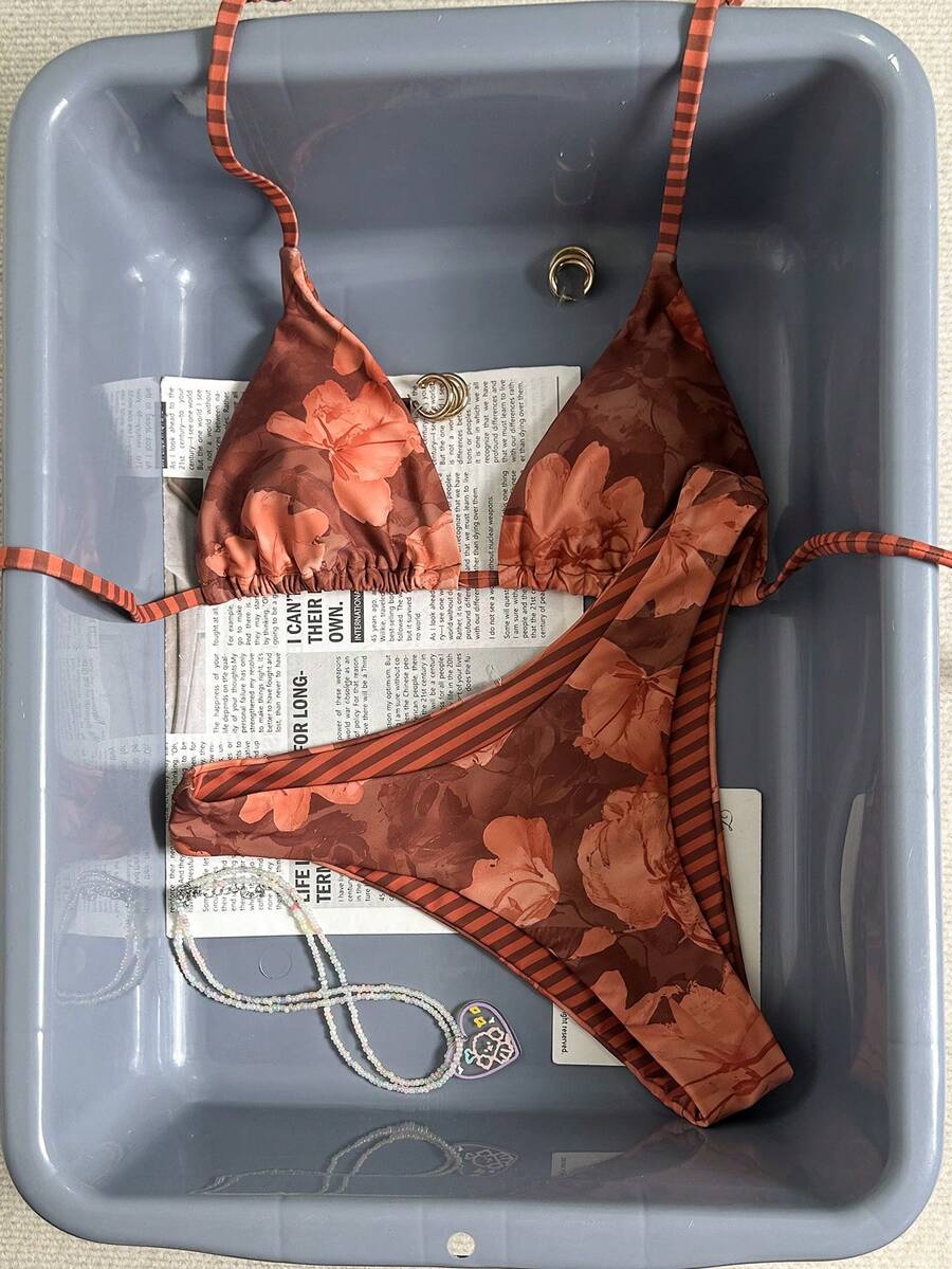 Swim Vcay Women's Tropical Floral Halter Neck Backless Sexy Bikini Set For Beach Vacation For Summer Rave Lollapalooza