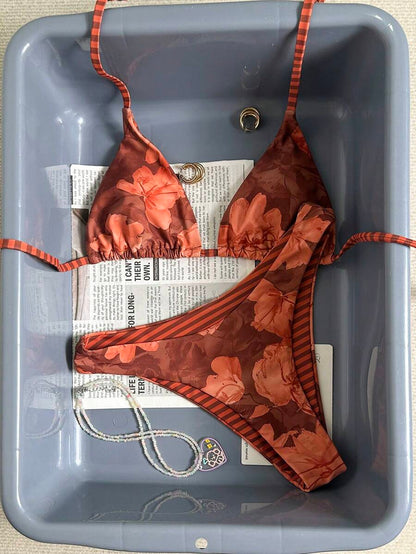 Swim Vcay Women's Tropical Floral Halter Neck Backless Sexy Bikini Set For Beach Vacation For Summer Rave Lollapalooza