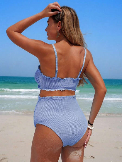 Maternity Bikini 2 Piece Set - Plaid Bandeau Stretchy Summer Beach Pool, Mom To Be