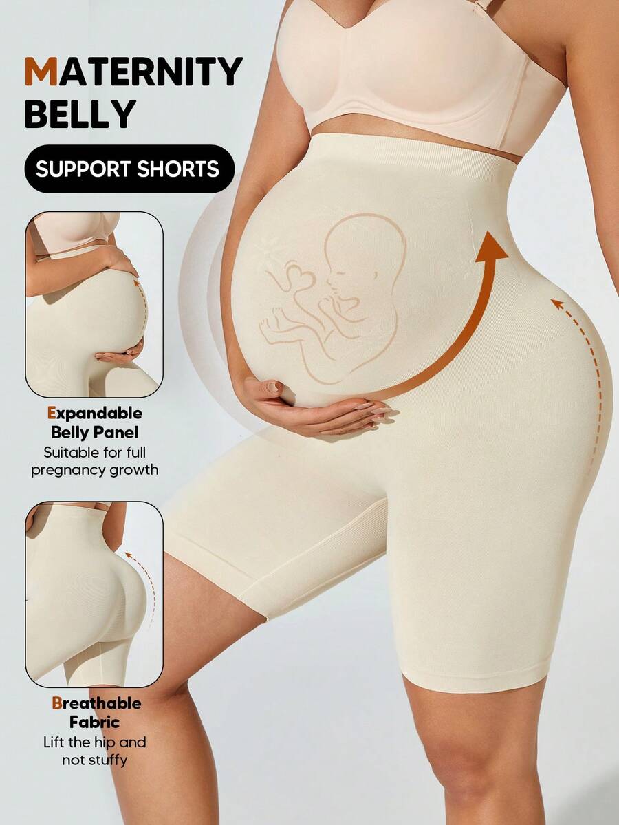 High Waist Seamless Maternity Shorts - Plus Size Anti-Chafing Sports & Cycling