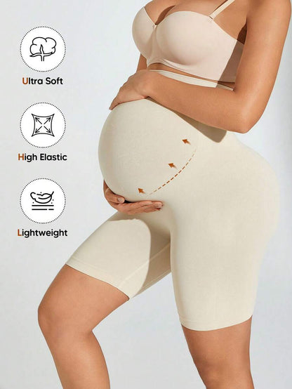 High Waist Seamless Maternity Shorts - Plus Size Anti-Chafing Sports & Cycling