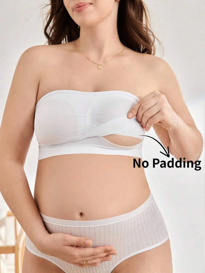 Maternity Bandeau Nursing Bra - Seamless Strapless High Elasticity Ruched Minimalist, Skin Tone