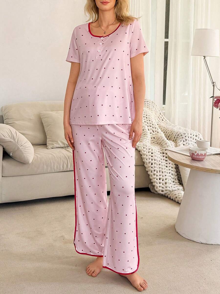 Maternity Pajama Set - Short Sleeve Pullover Top and Pants Soft, Pregnancy Sleepwear Loungewear