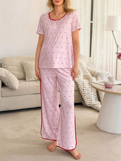 Maternity Pajama Set - Short Sleeve Pullover Top and Pants Soft, Pregnancy Sleepwear Loungewear