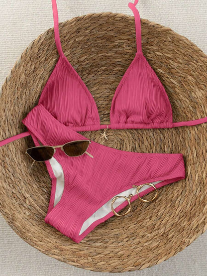 Swim Vcay 2026 Spring/Summer Women's Spaghetti Strap Halter Neck Black Base White Polka Dot Random Print Sweet Cute Side High Cut Bikini Swimwear 2-Piece Set Vacation Bikini Set Pink Bikini Set High Leg Bikini Set Modest Bikini Set Bikini Set
