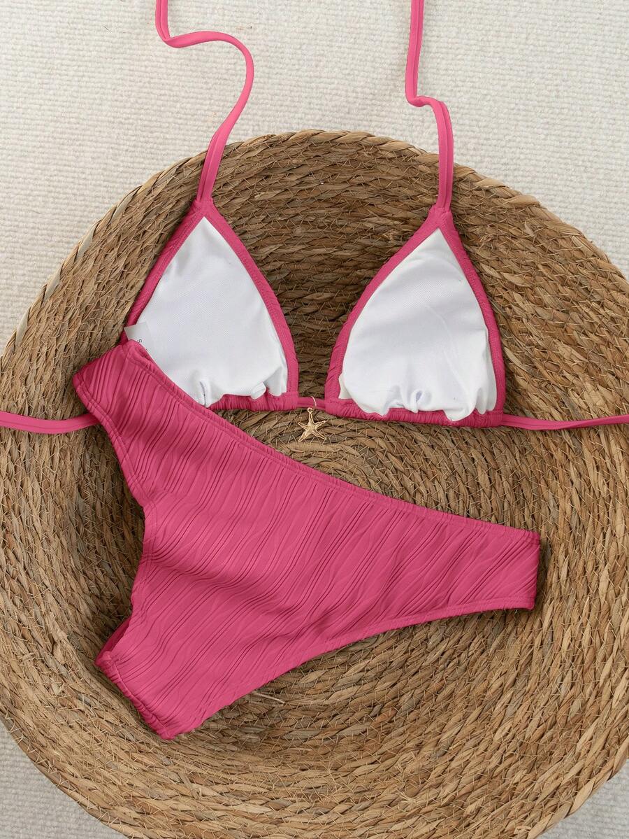 Swim Vcay 2026 Spring/Summer Women's Spaghetti Strap Halter Neck Black Base White Polka Dot Random Print Sweet Cute Side High Cut Bikini Swimwear 2-Piece Set Vacation Bikini Set Pink Bikini Set High Leg Bikini Set Modest Bikini Set Bikini Set